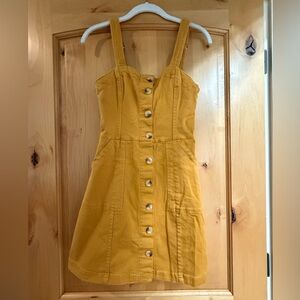 Divided Mustard Button-Front Mini Jean Dress